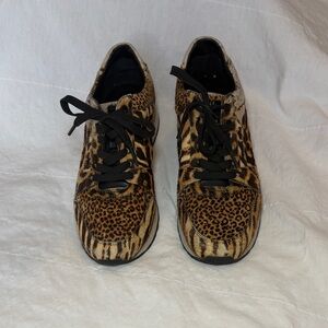Michael Kors Leopard Print Full Leather Hide Sneakers in Brown and Black